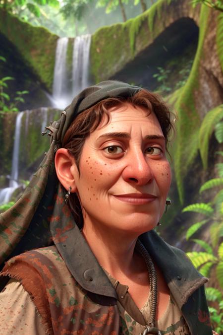 01526-3077109525-closeup, portrait of an old grandma near a waterfall in the jungle, back to the camera, indiana jones, lara croft, adventurer.png